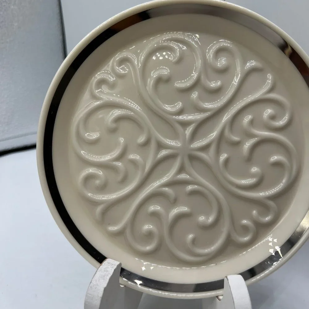 Vintage Lenox Seville Ivory With Platinum Wine Bottle Coaster Plate Porcelain